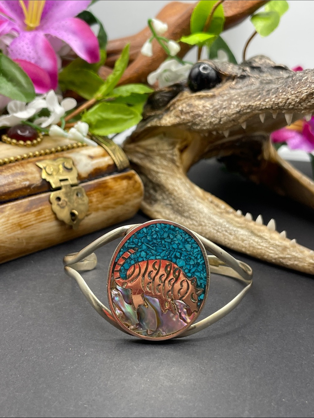 Alpaca armadillo cuff bracelet vintage